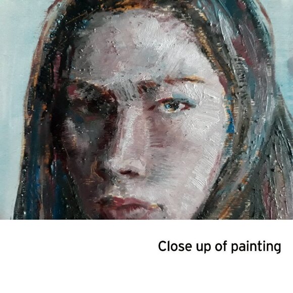 "Cold Shoulder" Painting, Oil on Wood, 9.8" W x 9.8" H x 0.8" D in - Picture 2 of 3